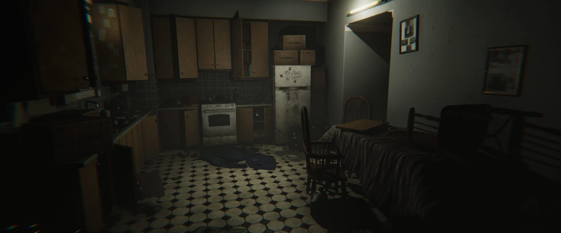 Darkened room interior